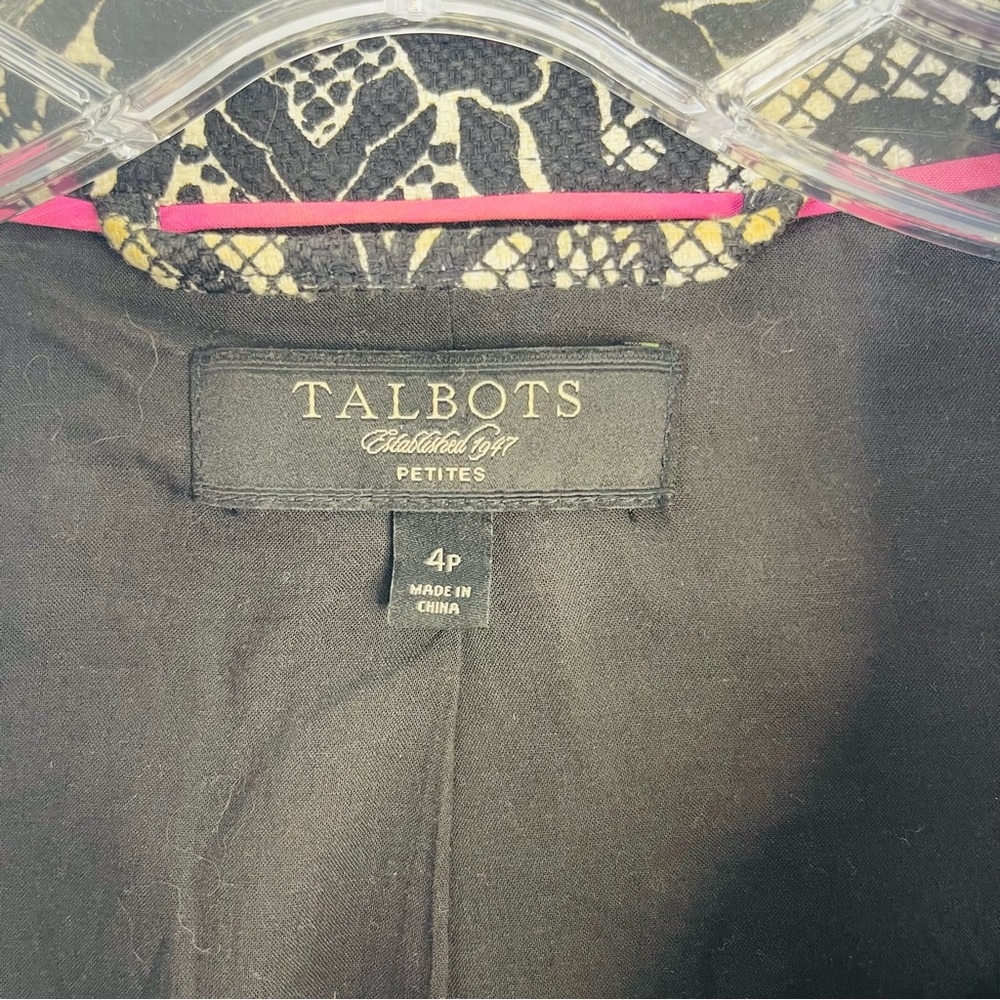 Talbots black white floral lace preppy office button blazer 4P - Picture 6 of 8